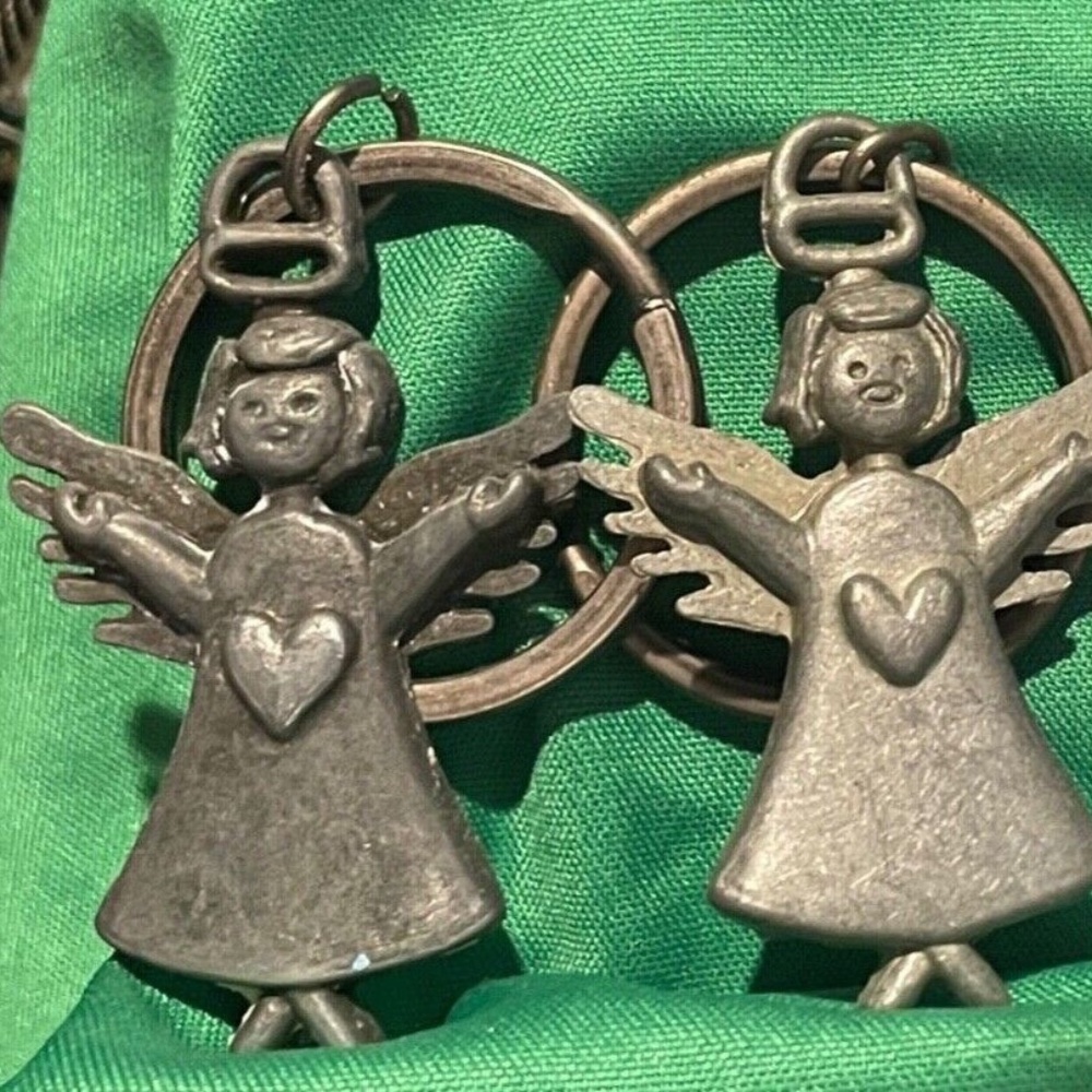 Lot of 3 Angel Key Chains Grey Metal with Grey Hearts Vintage